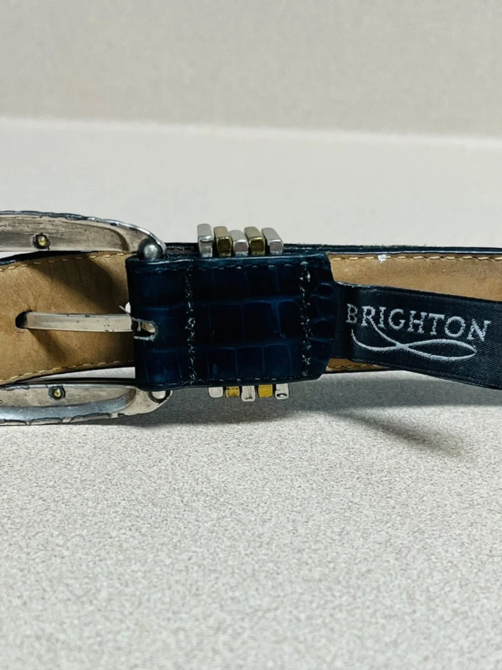 Vintage Brighton Classics Reptile Print Embossed Leather Midnight Navy Size L 34